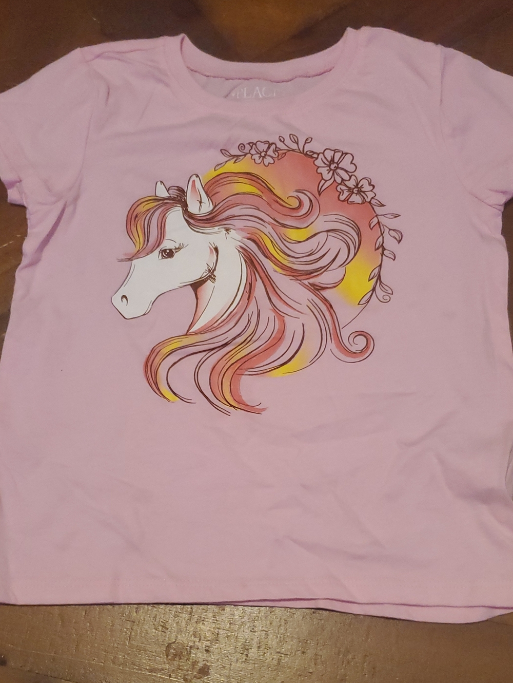 Place Girls' Light Pink Unicorn Tee with Yellow & Orange Accents